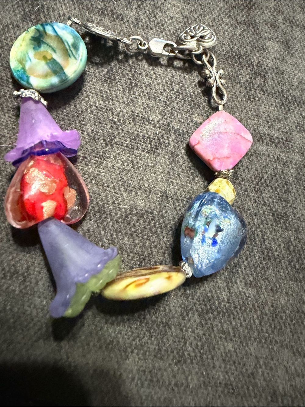 Handmade Multicolor Glass Bead Bracelet - Purple & Blue